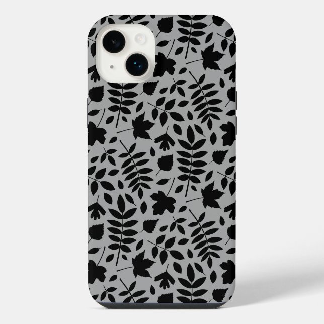 Coque iPhone Motif Feuille tombé noir sur gris (Verso)
