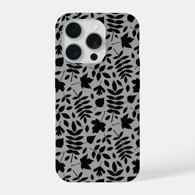 Coque iPhone Motif Feuille tombé noir sur gris (Verso)
