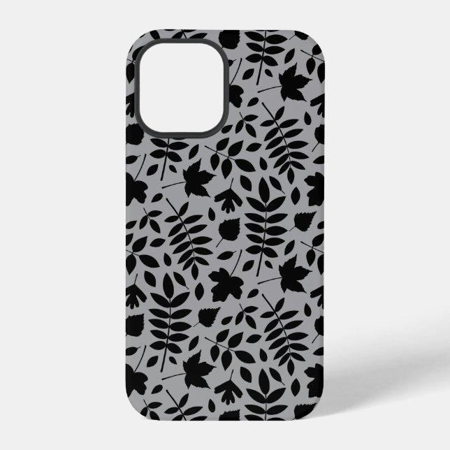 Coque iPhone Motif Feuille tombé noir sur gris (Verso)