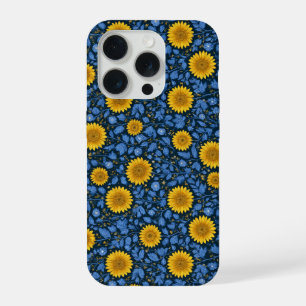 Motif floral bleu tournesol jaune vintage