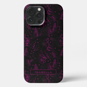Etui iPhone 13 Pro Max Motif floral de fleur de Bourgogne avec nom person