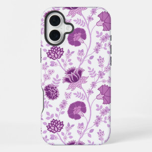 Coque iPhone 16 Plus Motif floral jacobéen grand motif rose sur fond bl
