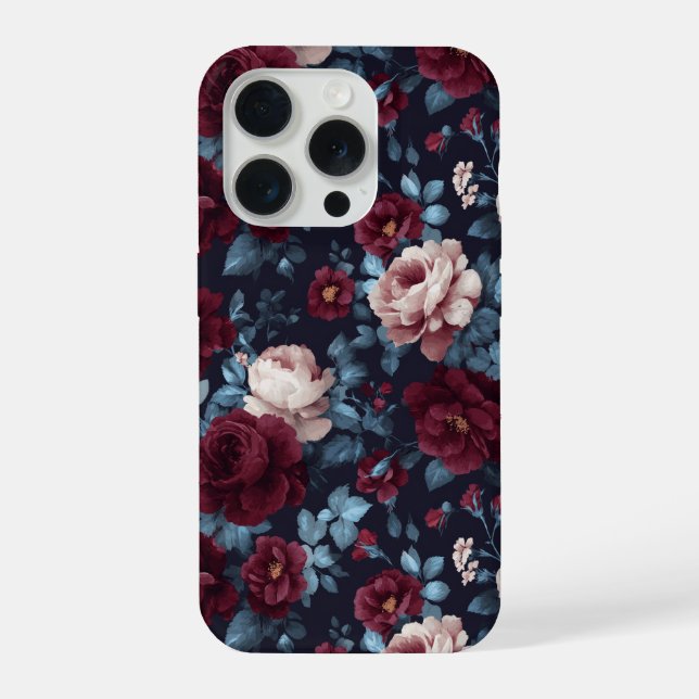 Coque iPhone Motif floral marine rose burgundy élégant (Verso)
