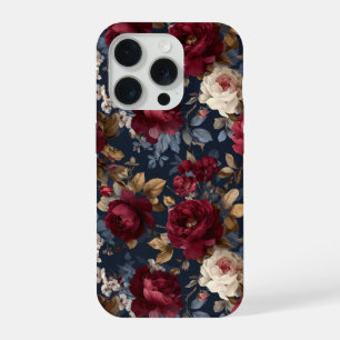 Motif floral marine rose burgundy élégant