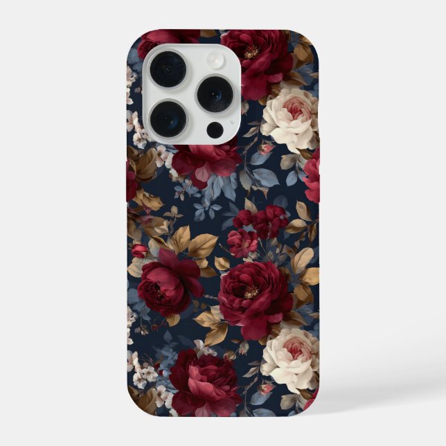 Coque iPhone Motif floral marine rose burgundy élégant (Verso)