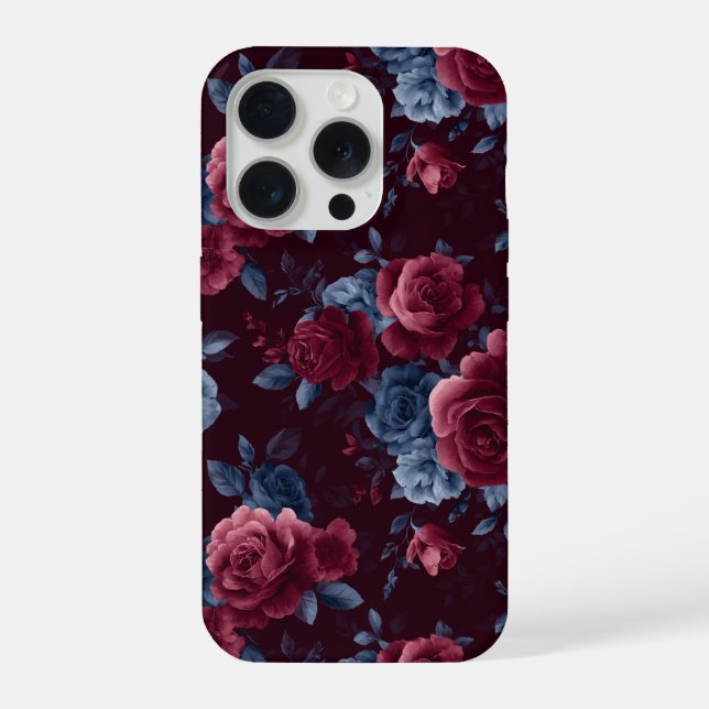 Coque iPhone Motif floral marine rose burgundy élégant (Verso)
