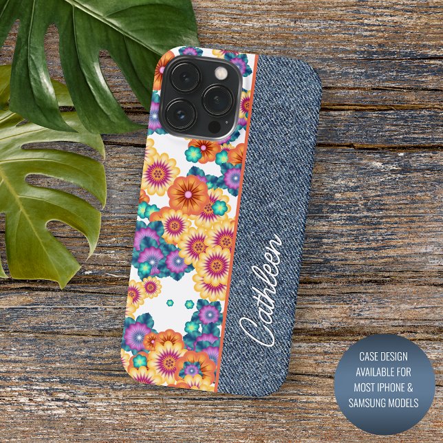 Coque iPhone Motif Floral Personnalisé Sur Jeans Faux Blue Deni (Créateur téléchargé)