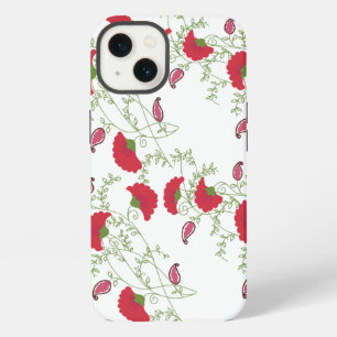 Etui iPhone 13 . Motif floral rouge élégant Galaxy Samsung blanc 