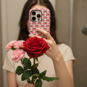 Coque iPhone 16 Pro Motif géométrique harlequin gris corail rose moder
