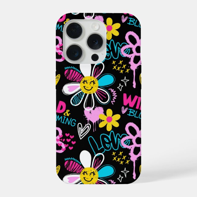 Coque iPhone Motif graffiti fleur smiley mode (Verso)