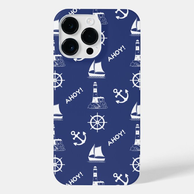 Coque iPhone Motif illustratif de voile blanc+bleu marine (Verso)