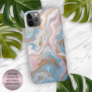 Motif Marbre Rose Saumon Bleu Blanc Or