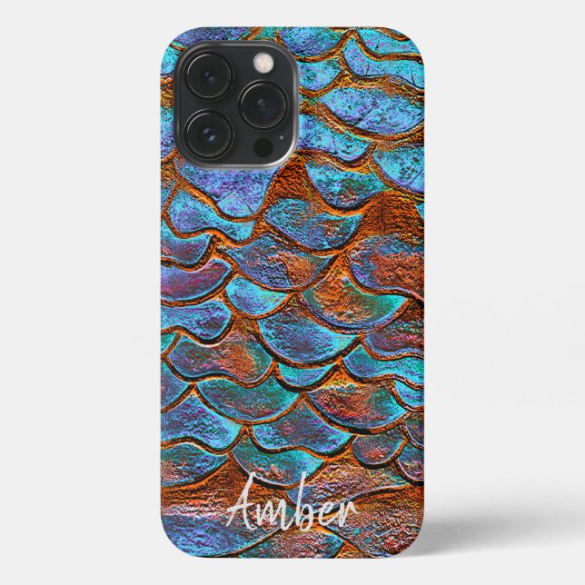 Coque iPhone Motif métallique en cuivre de bronze bleu personna (Verso)