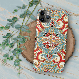 Coque iPhone 16 Pro Max Motif mosaïque floral orange lumière rouge bleu sa