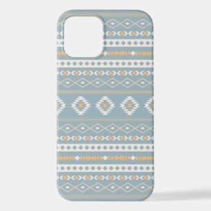 Coque iPhone 12 Motif Motif Mixte Aztec Crème Bleu Orange
