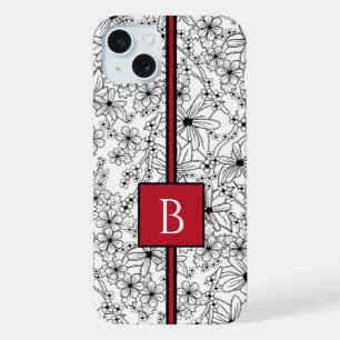 Motif noir floral et Monogramme blanc