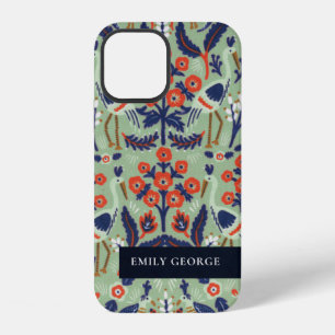Coque iPhone 12 Motif paon floral classe sarcelle marine orné