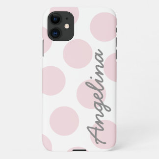 Coque iPhone 11 Motif personnalisé à gros pois rose pâle
