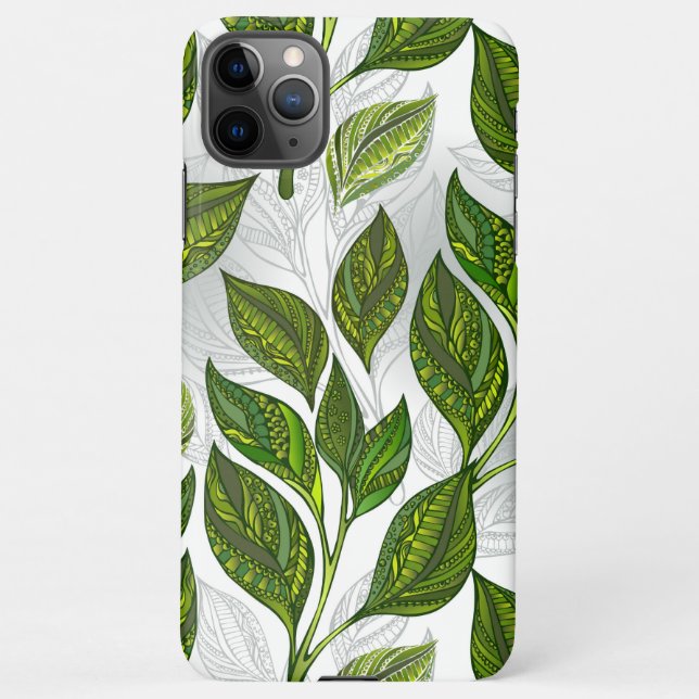 Coque iPhone Motif sans couture avec Feuilles de thé vert (Dos)