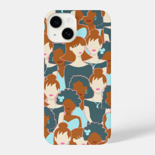 Coque Pour iPhone 14 Motif sans couture avec filles noires et blanches