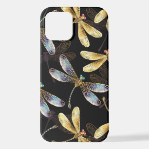 Coque iPhone 12 Motif sans couture avec libellules d'or
