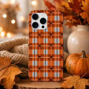 Coque iPhone 16 Pro Max Motif Tartan à Carreaux Orange d'Automne Feuille d