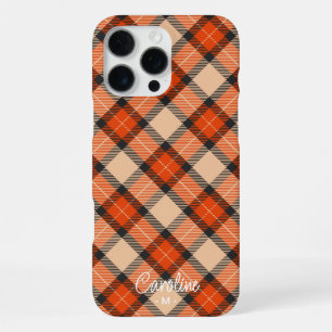 Coque iPhone 16 Pro Max Motif tartan personnalisé automne citrouille orang