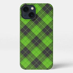 Etui iPhone 13 Motif tartan simple en diagonale vert foncé