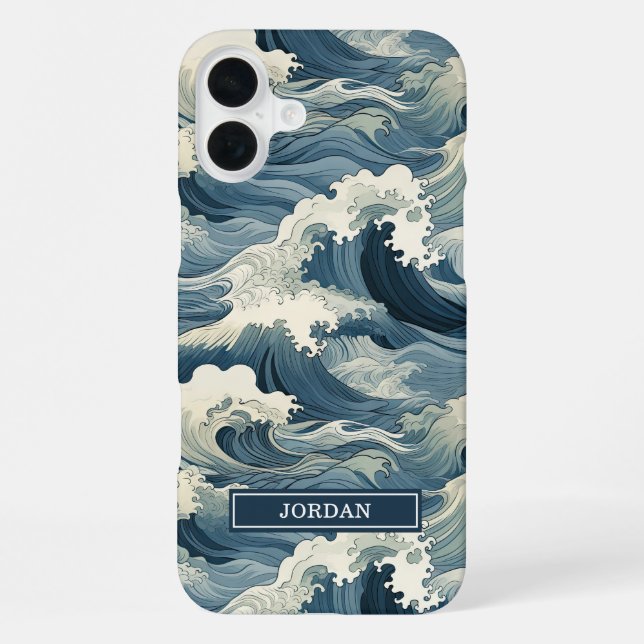 Coque iPhone Motif Vagues Japonaises Monogrammé (Verso)