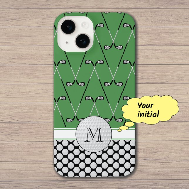 Coque iPhone Motifs de golf de Monogrammes vert (Sample showing the iPhone 14 'Slim Fit' case)