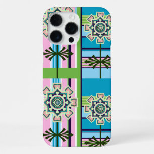 Coque iPhone 16 Pro Max Motifs géométriques rétro et fleurs imaginaires