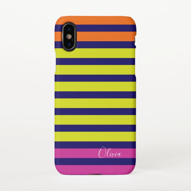 Coque iPhone Multi Stripe personnalise le nom monogramme (Dos)