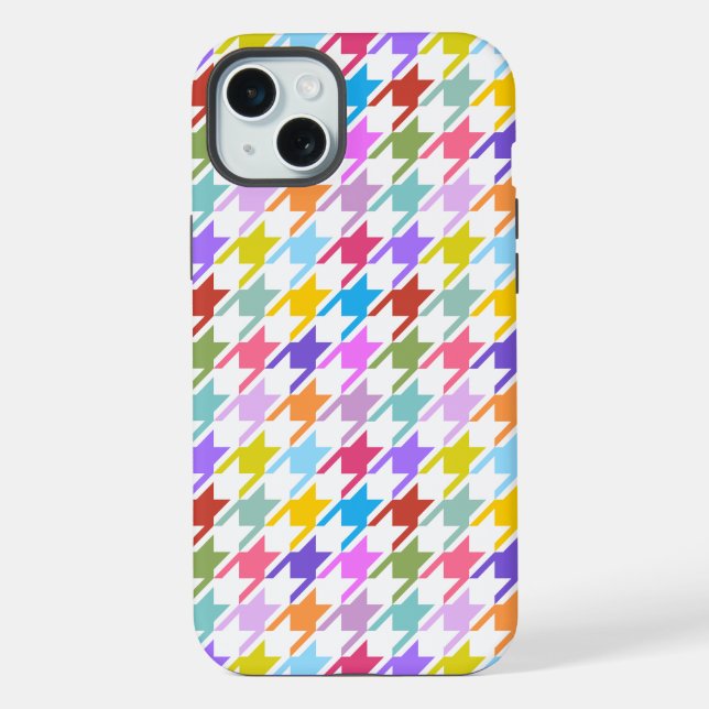 Coque iPhone Multicolor Houndstooth+Motif blanc (Verso)