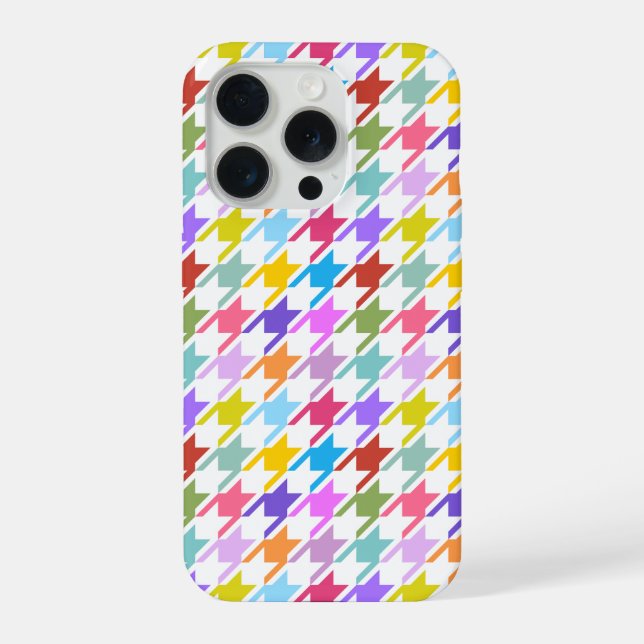 Coque iPhone Multicolor Houndstooth+Motif blanc (Verso)
