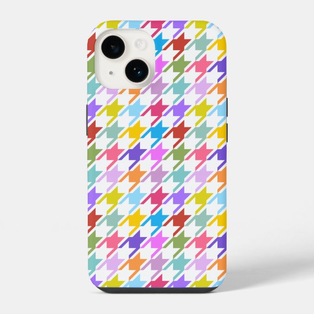 Coque iPhone Multicolor Houndstooth+Motif blanc (Verso)