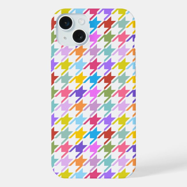 Coque iPhone Multicolor Houndstooth+Motif blanc (Verso)