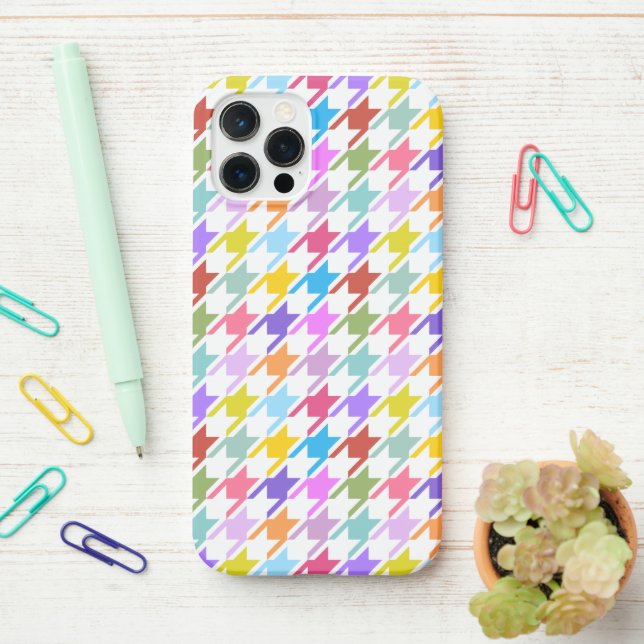 Coque iPhone Multicolor Houndstooth+Motif blanc (Sur le bureau)