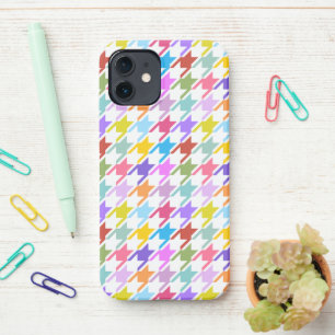 Coque iPhone 12 Multicolor Houndstooth+Motif blanc