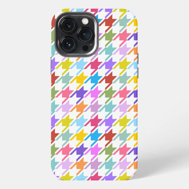 Coque iPhone Multicolor Houndstooth+Motif blanc (Verso)