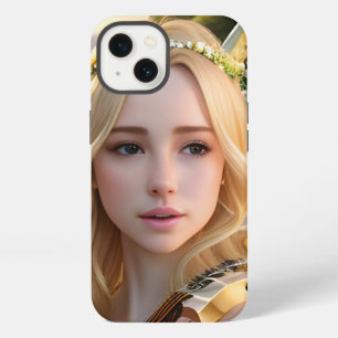 Etui iPhone 13 Muse blonde et belle jouant de la harpe
