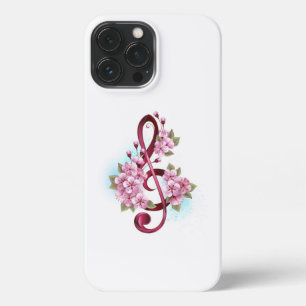 Etui iPhone 13 Pro Max Musical treble clef notes with sakura flowers