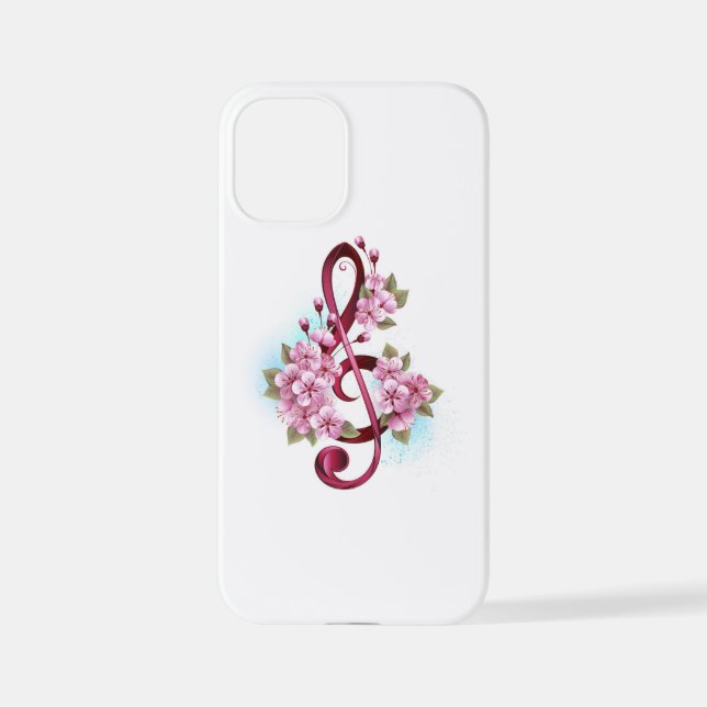 Coque iPhone Musical treble clef notes with sakura flowers (Verso)