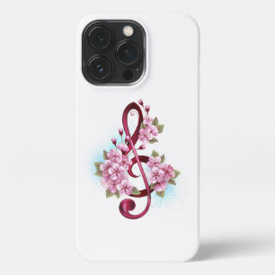 Etui iPhone 13 Pro Musical treble clef notes with sakura flowers
