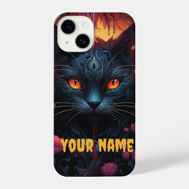 Coque iPhone Mystical Feline Elegance Amidst Roses (Verso)