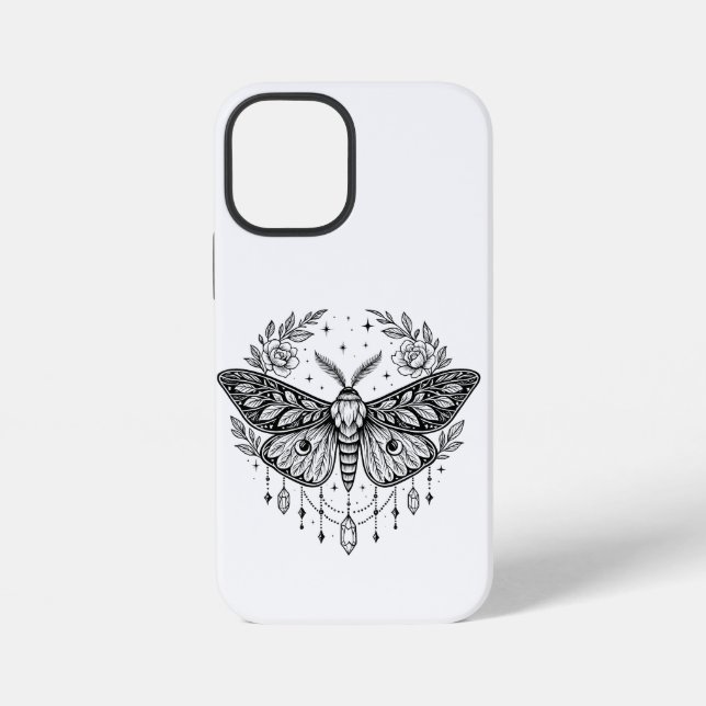 Coque iPhone Mystical Gothic Moth Botanical Celestial Line Art (Verso)