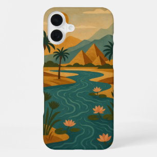 Coque iPhone 16 Plus Mystique de l'ancien Nil Pyramides Or Sarcelle