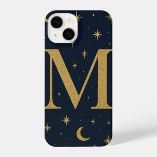 Coque Pour iPhone 14 ✨ Navy Blue Starry Phone Case with Bold M Letter –