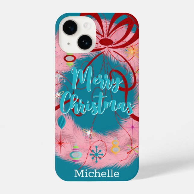Coque iPhone Noël rétro de la couronne rose (Verso)