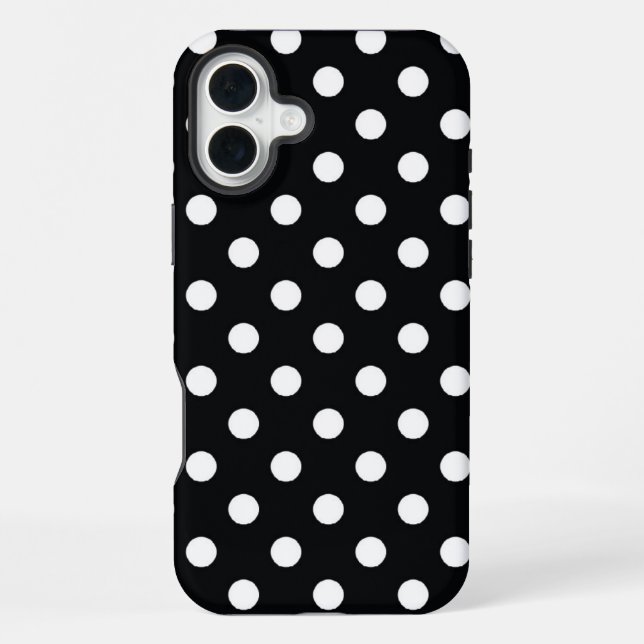 Coque iPhone Noir avec pois blancs (Verso)