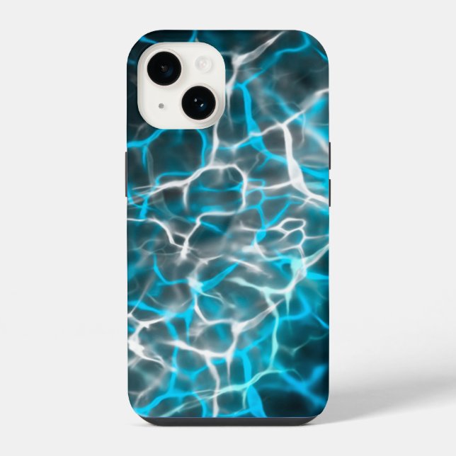 Coque iPhone Noir, Bleu Blanc Éclair Réflexion de l'eau (Verso)